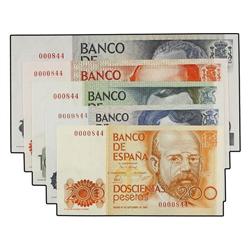 Lote 5 billetes 200, 500, 1.000, 2.000 y 10.000 Pesetas. 1979, 1980 y 1985. Clarín, Rosalía de Castr