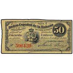 Lote 4 billetes 5, 10, 25 y 50 Centavos. BANCO ESPAÑOL DE LA HABANA. A EXAMINAR. Ed-CU40, 42, 44, 47