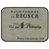 Image 1 : 1 Pesseta. 1 Juliol 1937. Aj. de BIOSCA. Cartón. (Algo sucio). MUY ESCASO. AT-441; T-517. MBC+.
