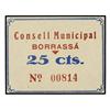 Image 1 : 25 Cèntims. S/F. C.M. de BORRASSÀ. Cartulina. RARO. AT-499; T-589. SC.