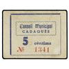 Image 1 : 5 Cèntims. S/F. C.M. de CADAQUÉS. (Sucio). RARO. AT-575a; T-674a. MBC+.