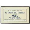 Image 1 : 1 Pesseta. S/F. Aj. d´EL CIRERER DEL LLOBREGAT. Cartón. MUY ESCASO. AT-821a; T-955a. SC.