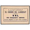 Image 1 : 50 Cèntims. S/F. Aj. d´EL CIRERER DEL LLOBREGAT. MUY RARO. AT-822a; T-956a. SC.