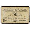 Image 1 : 50 Cèntims. Juny 1937. Aj. de CIUTADILLA. (Algo sucio). MUY ESCASO. AT-832b; T-966b. MBC.