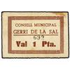 1 Pesseta. S/F. C.M. de GERRI DE LA SAL. Cartón. (Manchitas). RARO. AT-1115; T-1291. MBC+.