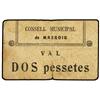 Image 1 : 2 Pessetes. S/F. C.M. de MASROIG. (Rotura. Reparación con cinta adhesiva). RARO. AT-1476; T-1690. (M