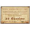 Image 1 : 50 Cèntims. Juny 1937. JUNTA ADMINISTRATIVA DEL SUBMINICIPI DE MONTCLAR. (Manchitas). MUY ESCASO. AT