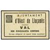 Image 1 : 50 Cèntims. S/F. Aj. d´OLOST DE LLUÇANÈS. Cartón. (Leve manchita en anverso). MUY RARO. AT-1694; T-1