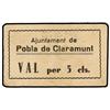 Image 1 : 5 Cèntims. S/F. Aj. de POBLA DE CLARAMUNT. RARO. AT-1900; T-2194. MBC+.