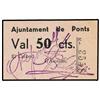 Image 1 : 50 Cèntims. S/F. Aj. de PONTS. (Restos adhesivo en reverso). ESCASO. AT-1958; T-2257. EBC+.