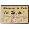Image 1 : 25 Cèntims. S/F. Aj. de PONTS. Cartón. (Restos adhesivo en reverso). MUY ESCASO. AT-1960; T-2258. EB
