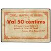 Image 1 : 50 Cèntims. 28 Maig 1937. C.M. de PORRERA. Cartón. (Algo sucio). MUY ESCASO. AT-1964; T-2263. MBC+.