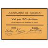 Image 1 : 50 Cèntims. S/F. Aj. de PUIGPELAT. Cartón. RARO. AT-2035; T-2346. EBC.