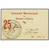 Image 1 : 25 Cèntims. 23 Juliol 1937. C.M. de ROQUES D´OSONA. Firma del alcalde al reverso. Tirada: 1.000 bill