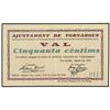 Image 1 : 50 Cèntims. Agost 1937. Aj. de TORNABOUS. MUY ESCASO. AT-2524; T-2922. EBC-.