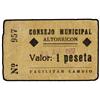 Image 1 : 1 Peseta. 25 Abril 1937. C.M. de ALTORINCÓN (Huesca). Cartón. Reverso sello tampón CONSEJO MUNICIPAL