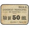 Image 1 : 50 Céntimos. 1 Agosto 1937. C.M. de GRANATULA (Ciudad Real). Cartón. (Algo sucio). Mont-272B. MBC.