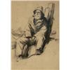 Image 2 : Gordon Grant Signed Etching “Old Fisherman Sitting on a Post”