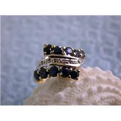 14k Yellow Gold Ring with Diamonds and Sapphires