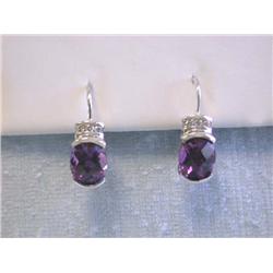 14k White Gold Earrings with Diamonds and Amethyst