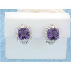 18k White Gold Earrings with Diamonds and Amethyst