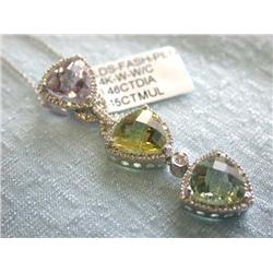 EFJ 14kw Gold Diamond Necklace w/ Multi-colored Pendant