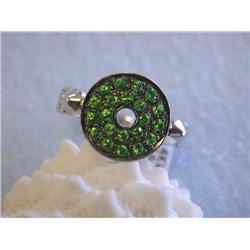 14k White Gold Ring with Diamonds and Garnet