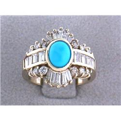 14k Gold Diamond Ring with Diamonds and Turquoise