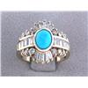 Image 1 : 14k Gold Diamond Ring with Diamonds and Turquoise
