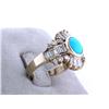 Image 2 : 14k Gold Diamond Ring with Diamonds and Turquoise