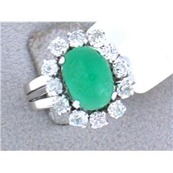14k White  Gold Diamond Ring with Diamonds and Emerald