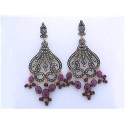18k Gold and Silver Earrings with Diamonds and Rubies