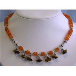 Silver, Carnelian and Tiger Eyes Necklace