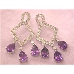 14k Gold Earrings with Diamonds and Amethyst