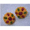 Image 2 : 18k Yellow Gold Earrings with Ruby and Emerald