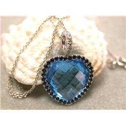 Gold Necklace with Diamond, Topaz and Sapphire Pendant