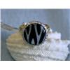 Image 1 : 14k Gold Ring with Diamonds Onyx & Mother of Pearl
