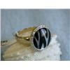 Image 2 : 14k Gold Ring with Diamonds Onyx & Mother of Pearl
