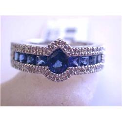 14k White Gold Ring with Diamonds and Sapphire