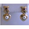Image 1 : 14k Gold Earrings with Pearl and Ruby