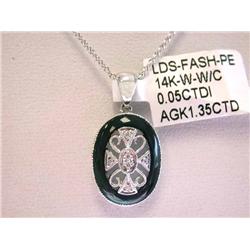 14k Gold Necklace with Diamond and Onyx Pendant