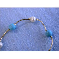 14k Yellow Gold with Turquoise and Pearls Bracelet