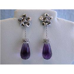 14kw Gold Earrings with Diamonds and Amethyst