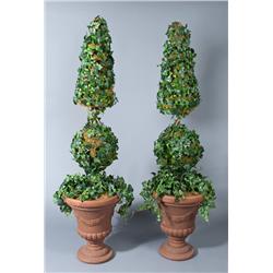 (2) Large Faux Topiary Pots