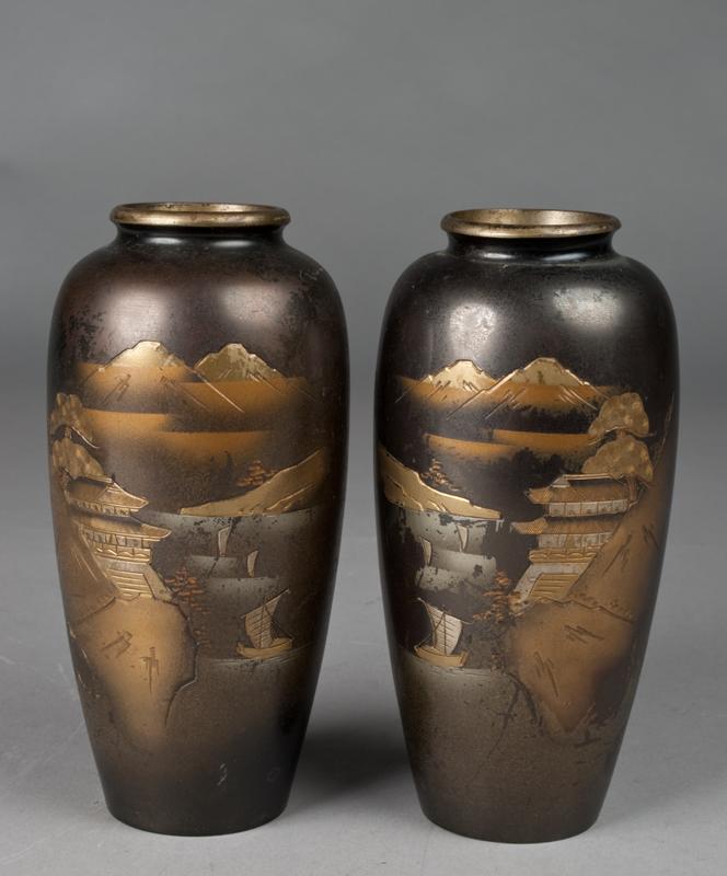 Pr. Japanese Mixed Metal Vases