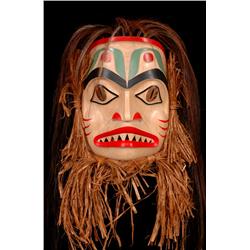 Haida Dog Fish Mask, Carved Alder with Copper Eye by Jay Brabant 19  H. 12  W.  Fine Condition