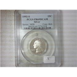 1992-S WASHINGTON SILVER QUARTER PCGS PR69DCAM
