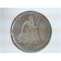 1890 SEATED LIBERTY DIME
