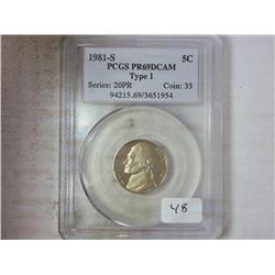 1981-S TYPE I JEFFERSON NICKEL PCGS PR69DCAM