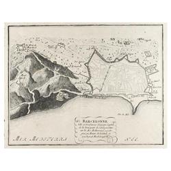 1695., GRABADO: VAUBAN, S. DE; INSELIN, C.:, BARCELONNE, Ville et port fameux d´Espagne, capitale de